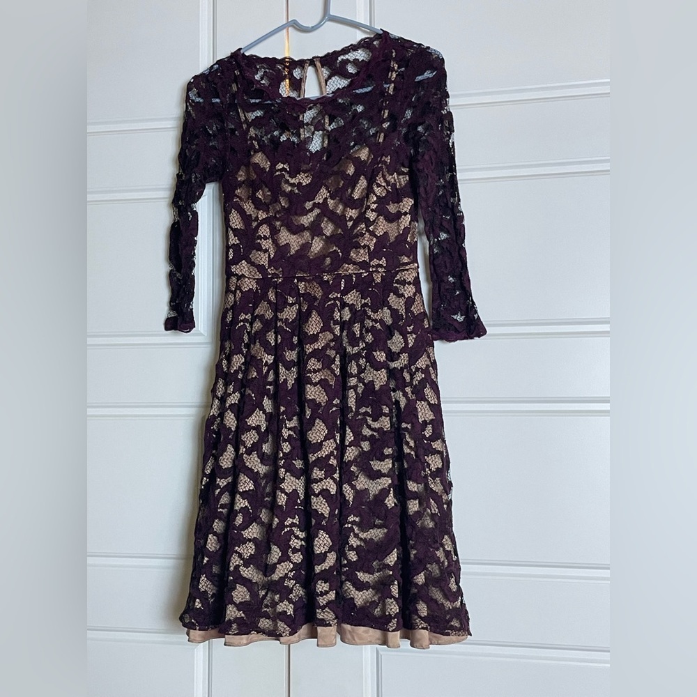 Eliza J purple nude lace sheer fit flare dress EE19